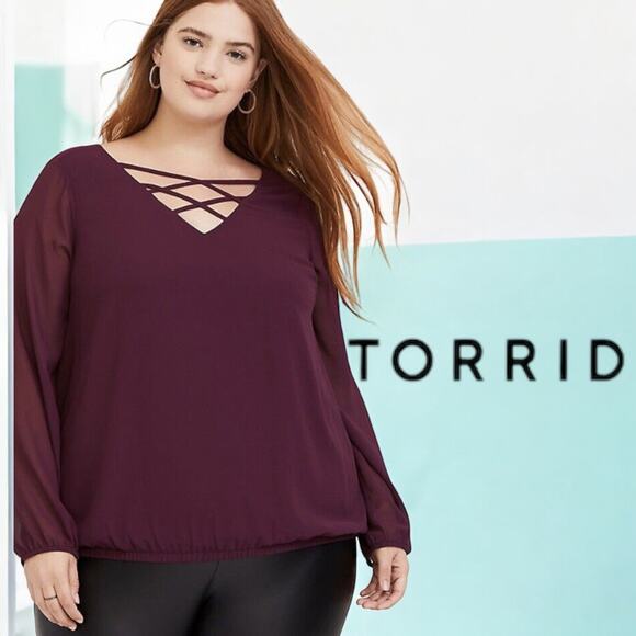 Torrid‎ Purple Lattice Chiffon Blouse SIZE 3 XXXL 22/24 NWT - Picture 1 of 9